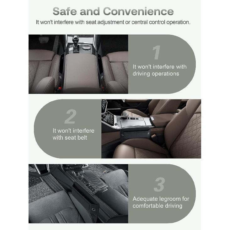 Universal Fit Premium Leather Car Seat Gap Filler Organizer, Center Console Organizer With Card Slots For Car Suv Truck (Black, 2 Pack)