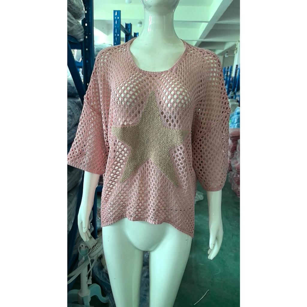 Women's Sweater Loose Hollow Knit Star Cardigan Round Neck Sun Shirt Summer Swimsuit Cover Up