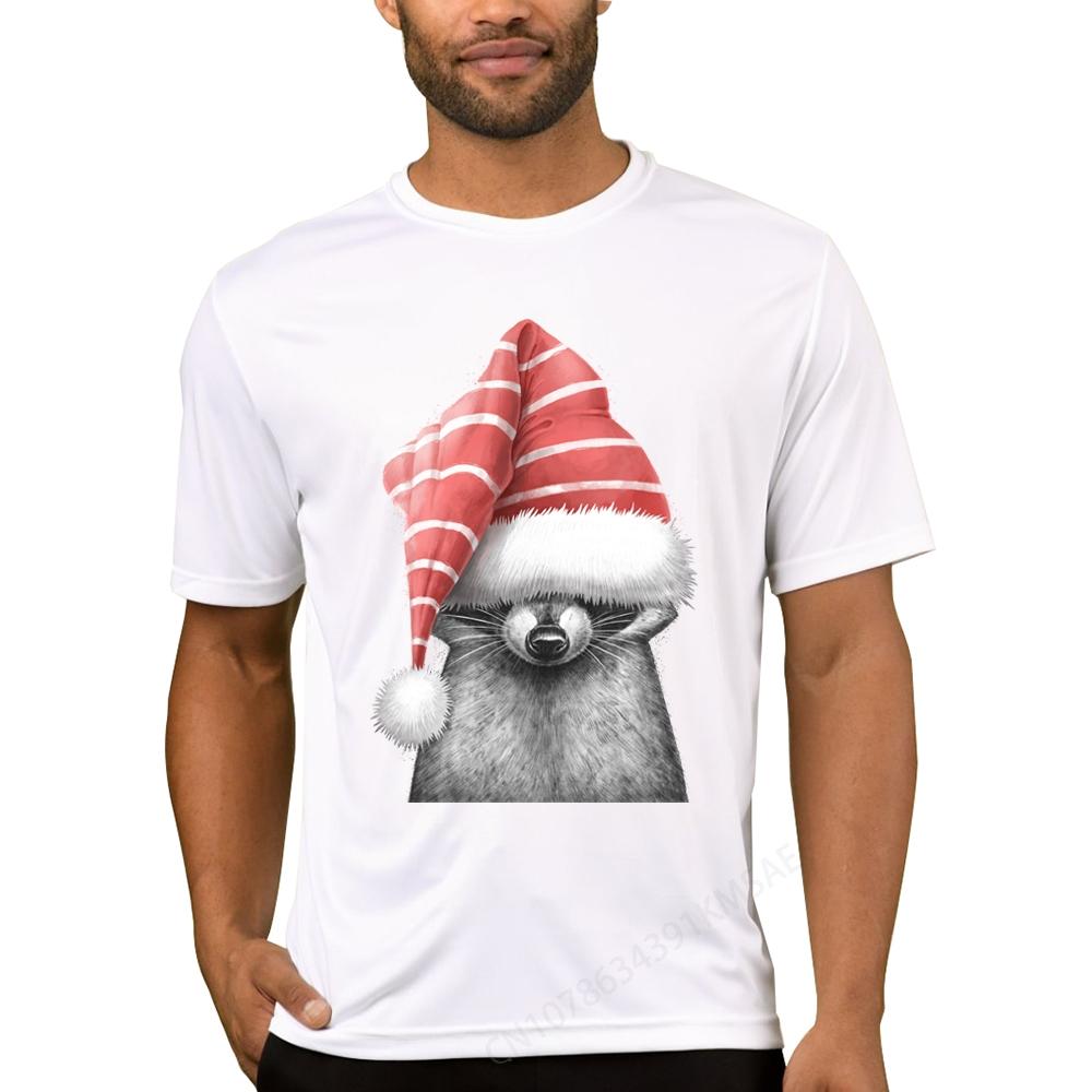 Raccoon in a hat T Shirt Graphic Streetwear Short Sleeve Christmas Gifts Summer
