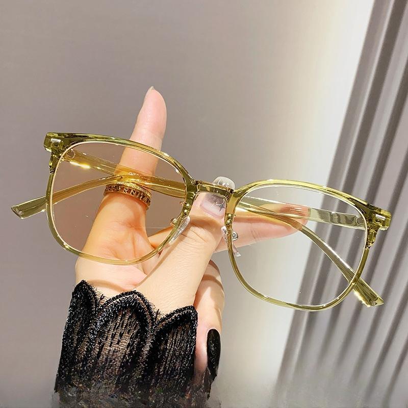 

Корейские фотохромные очки, большая оправа, однотонные очки с защитой от синего света, близорукость, оправа, женские ультралегкие плоские очки для похудения с большим лицом -400