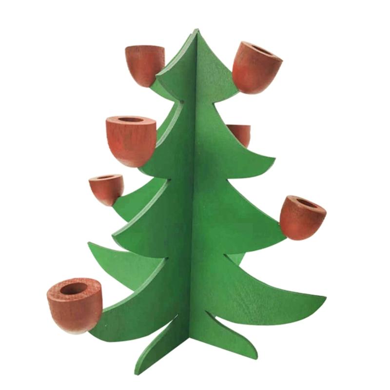 

Warm Glowing Christmas Tree Shape Candle Holder Wood Crafts Tapered Candle Stand Candlestick for Seasonal Party Decors 1