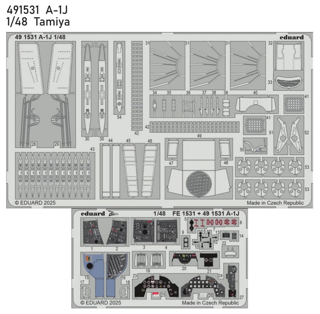 Eduard 1/48 A-1J Skyraider Etching Parts (for Tamiya) Plastic Model Kit Parts EDU491531 (Airplane)