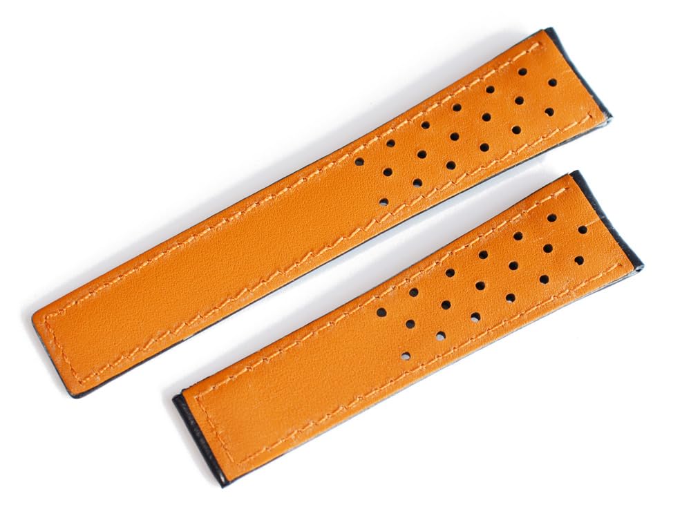 King Watch Parts Compatible with Tag Heuer Monaco D Buckle External Product Cowhide Perforated Belt Type 2 Navy Orange Stitch [Import Original]