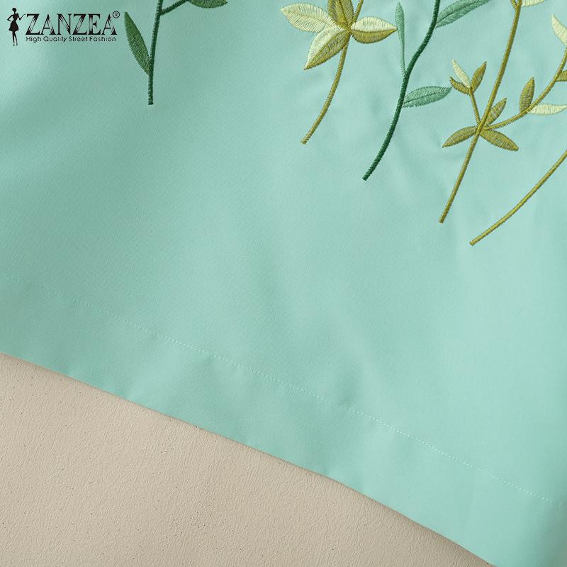 ZANZEA Women Casual Round Neck 3/4 Sleeve Loose Embroidery Blouse