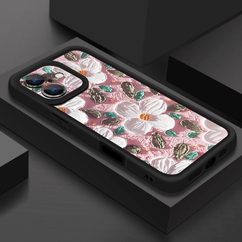 

For iPhone 16 Pro Max Case For iPhone 16e 15 14 13 12 Pro Max Plus 11 XR XS Oil Painting Flower Print Phone Case TPU Soft Shockproof Case Cover iPhone 16e чорний