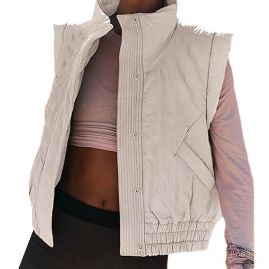 

Женский зимний жилет, пальто с карманами, эластичный подол, воротник-стойка, утепленный жилет, однобортная однотонная короткая куртка для повседневной носки на открытом воздухе S абрикосовый