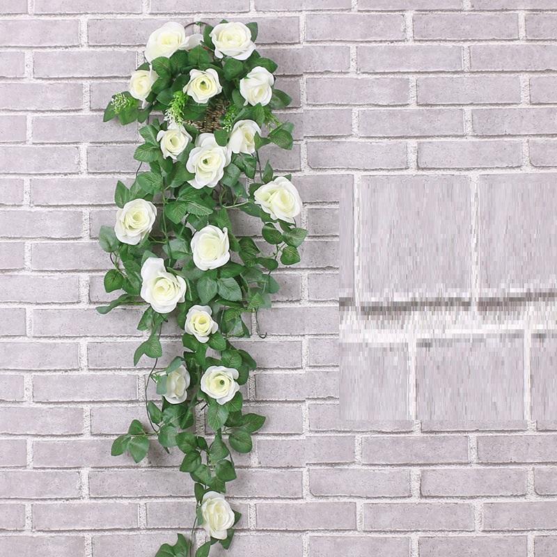 

Simulation Flowers Vines Silk Roses Wall Hanging Wedding Decor Artificial Rose Vine Living Room Shopping Mall Decoration Flower белый