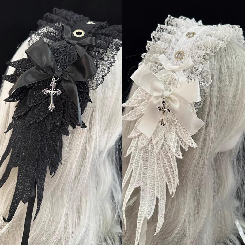 Gothic Harajuku Steampunk Y2K Wing Headwear Bow Headband Lolita Gothic Dark Angel Headwear and Hair Accessories