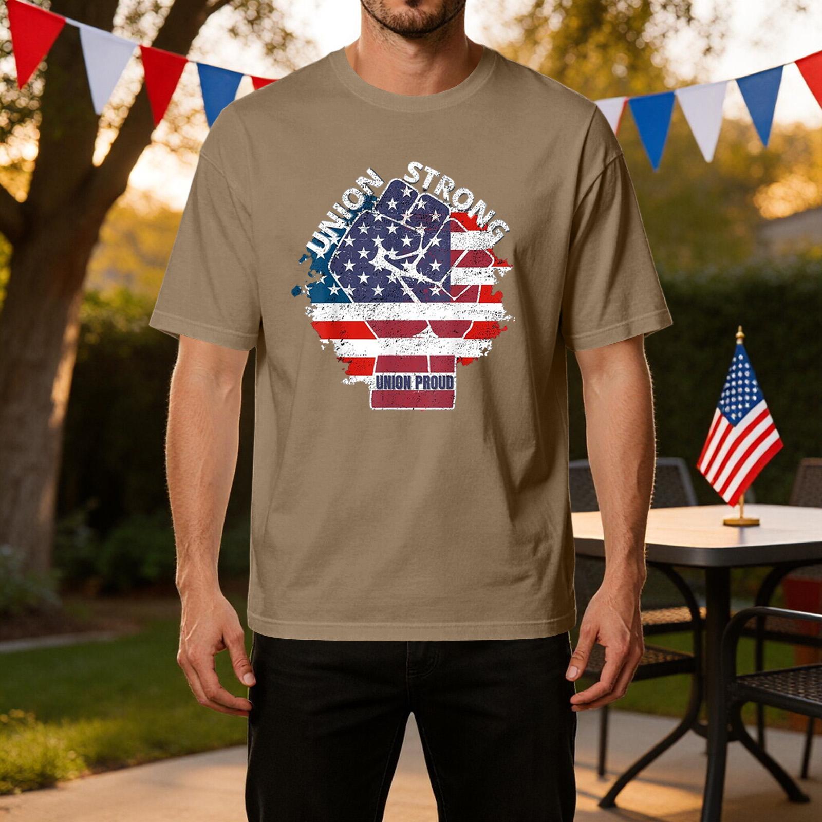 

Men s Independence Day Graphic T Shirt Casual Athletic Short Sleeve Crew Neck Lightweight Breathable Fabric Summer Tee XXL хаки