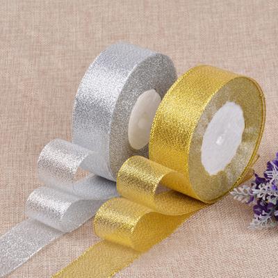 1Pcs Gold/Silver Silk Satin Organza Glitter Ribbon 0.6-5CM Onions Belt for Wedding Cake Gift Package AVE