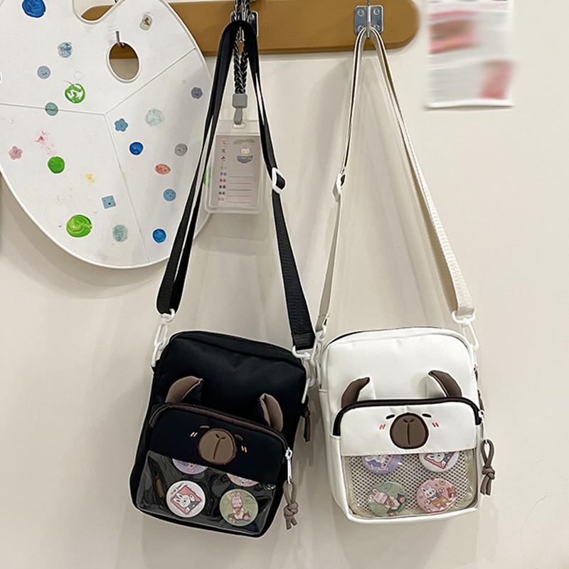 Kawaii Capybara Anime Crossbody Bag Versatile Student Casual Messenger Bag Sweet Translucent Cute Lightweight Canvas Multipurpose Shoulder Bag