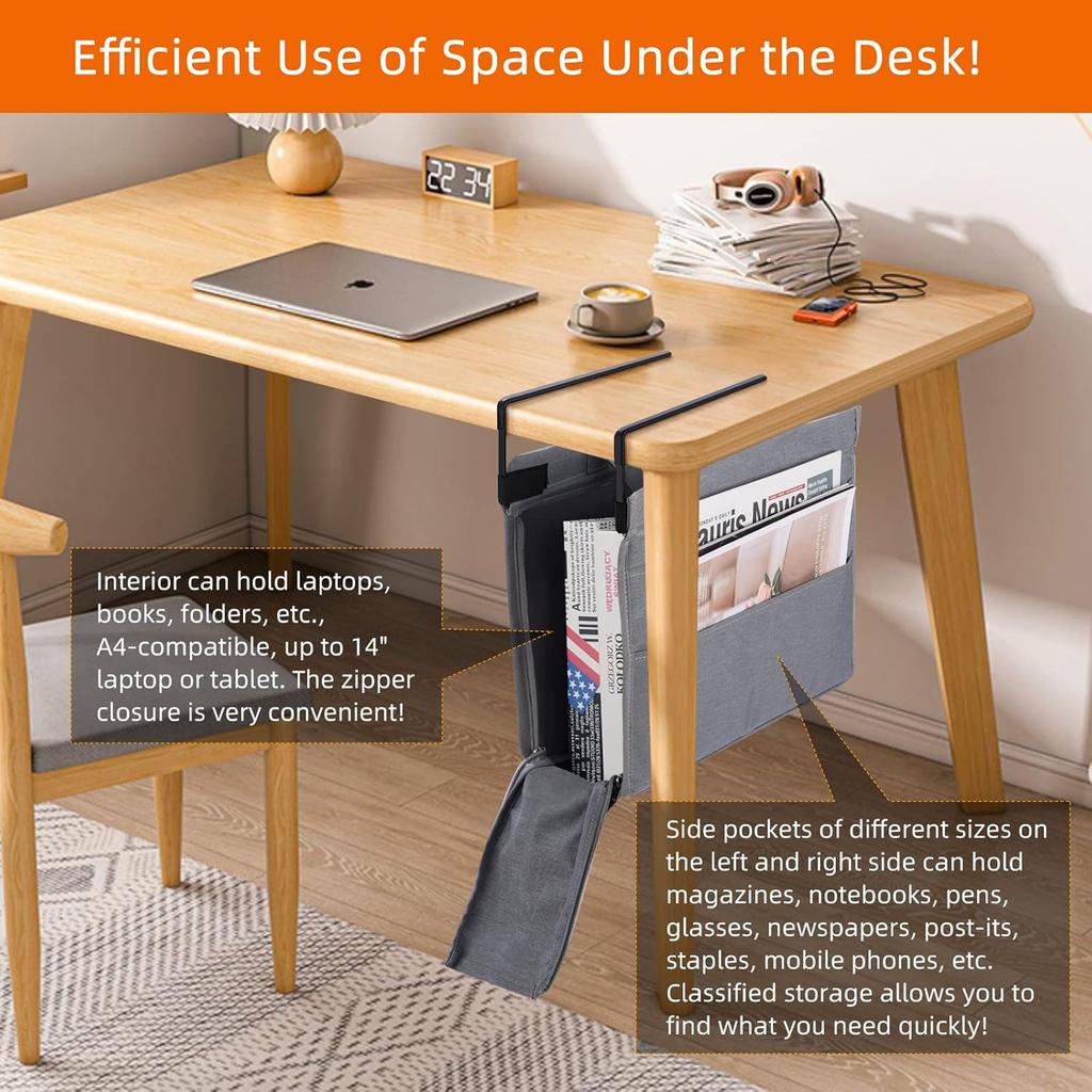 MASTLU Under Desk Hanging Storage Bag, Desk Organizer Storage, Office Side Storage Bag, Compatible with A4 Files, Detachable Handle Design, No