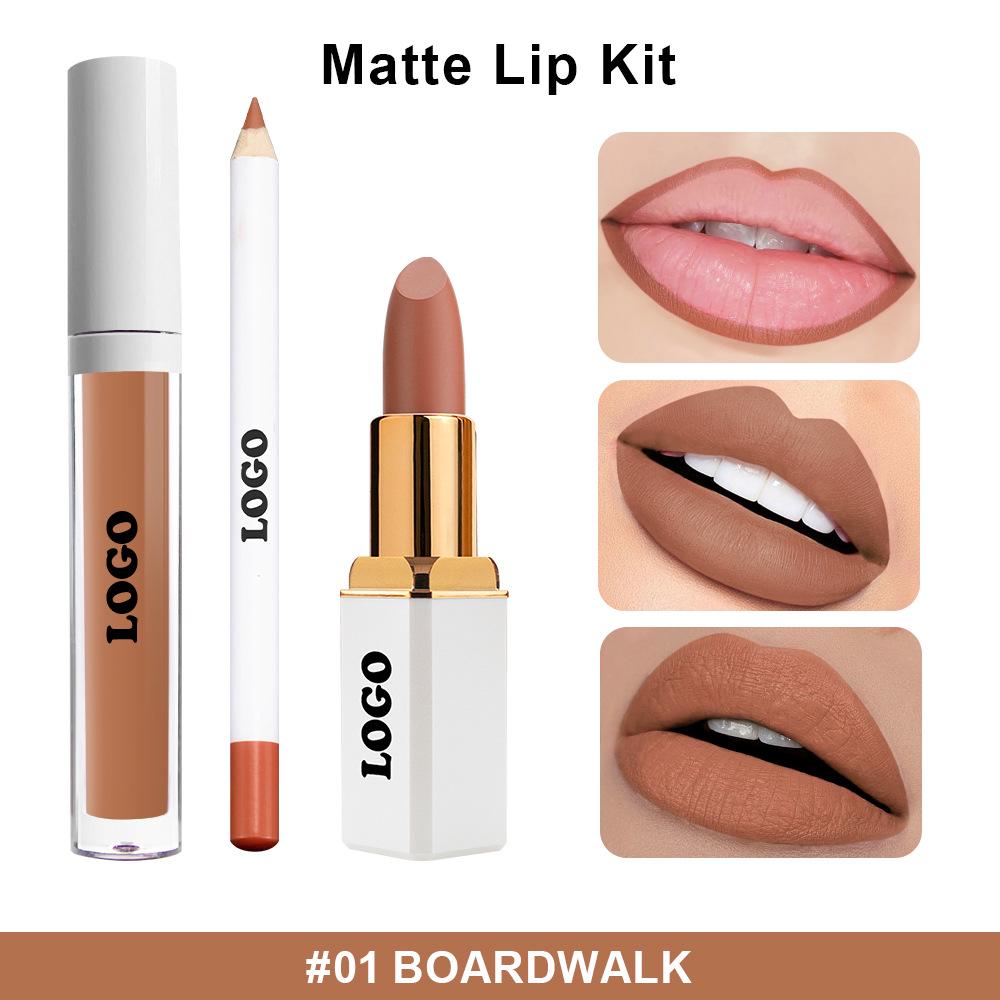 Cross-Border Velvet Matte Lip Set: Long-Lasting, Non-Fading 3-Piece Lip Gloss, Lipstick, and Lip Liner.