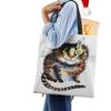 Damen-Handtasche, Leinen-Tragetaschen mit Katzen-Aufdruck, lässig, für Reisen, Strand, Geschenktaschen