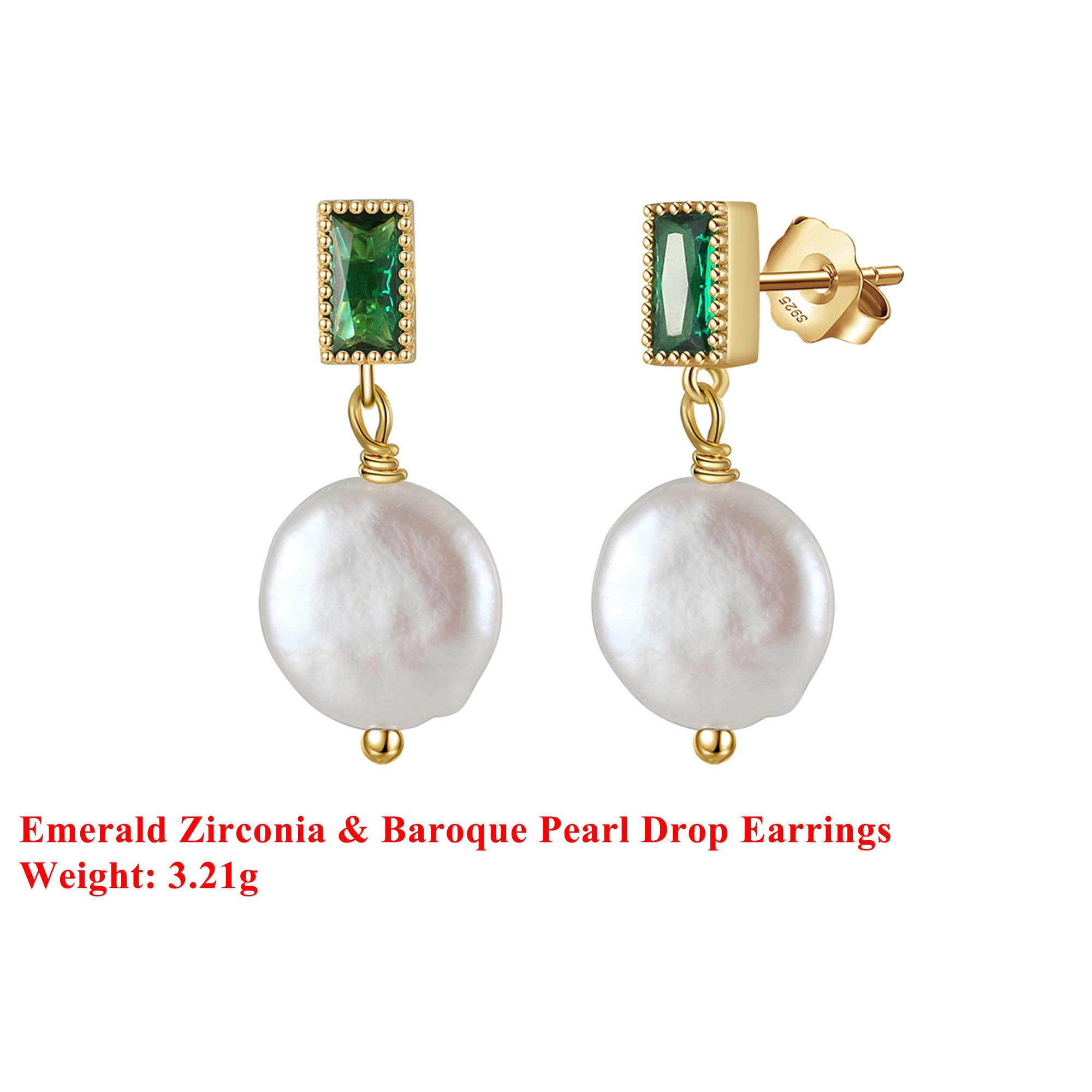 

EFFIE QUEEN 925 Silver Natural Baroque Pearl Dangle Earrings With AAAA Emerald Cut Zirconia Ornament Drop Design Fine Gift GPE82