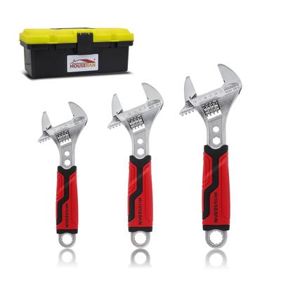 HOUSERAN Adjustable Wrench Set of Universal Maximum Opening for and Repairs 3, 16cm/21cm/26cm Spanners, Wrench, 40mm, CR-V Steel, Non-Slip Grip, DIY,