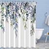 Blue Purple Eucalyptus Leaves Shower Curtains 72x72 Inch, Waterproof Fabric Stylish Botanical Bathroom Shower Curtain with Hooks