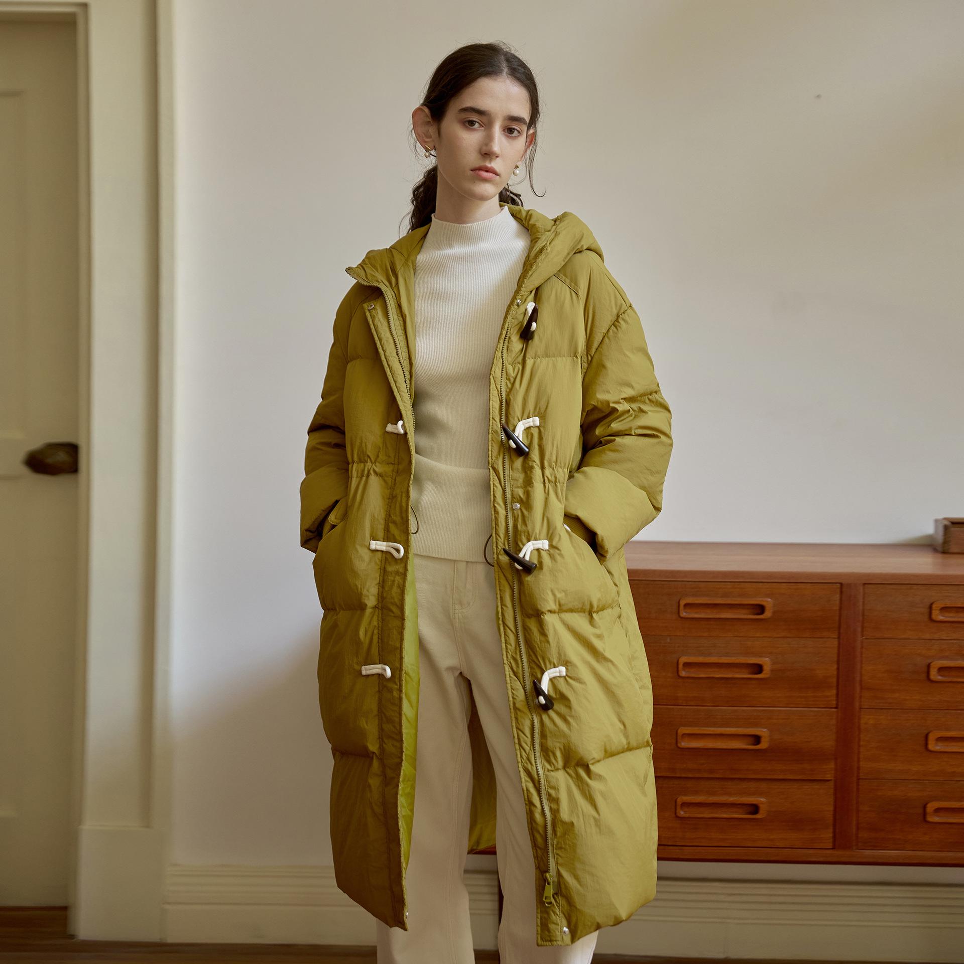 

Ретро французская пуховая куртка с капюшоном, на флисовой подкладке, застежка на клеванты, теплое полувысокое горло, длинное пальто Medium зелёный