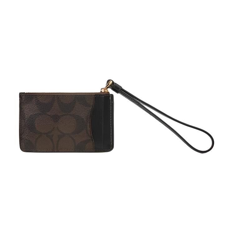 Coach Card Case 11 Classic Monogram Zip Closure PVC And Leather Women Card Case Brown Black CP433-IMAA8