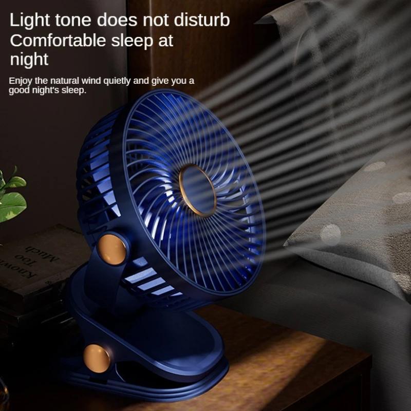 USB Car Fan Portable Small Desk Fan LED Night Light with Clip Fan 360 Rotate Speeds Desk Fan Outdoor Camping Fan Car Accessories