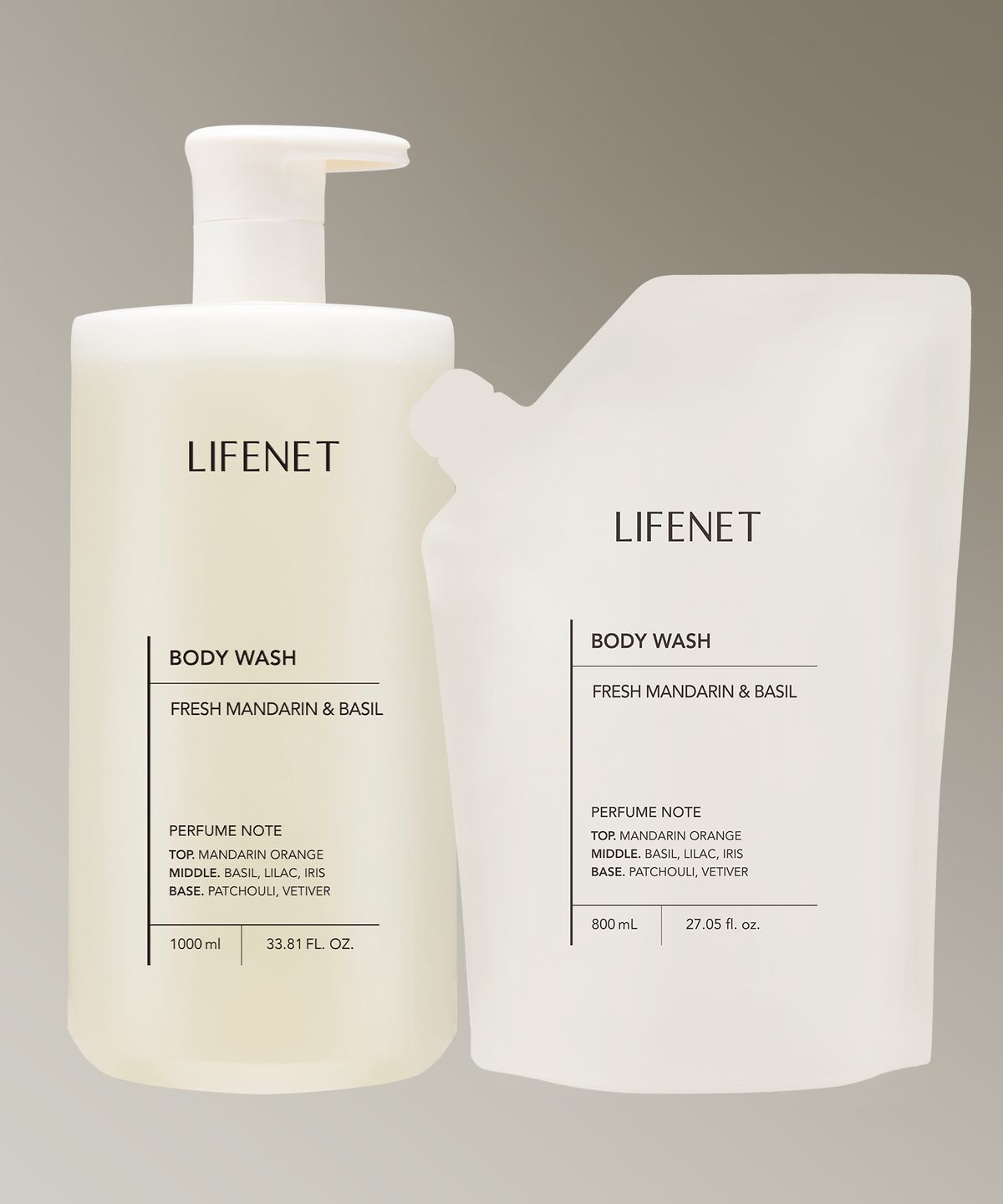 [SET] Mildly Acidic Body Wash 1000ml (Full Size) + 800ml Refill Wash - Mandarin and Basil