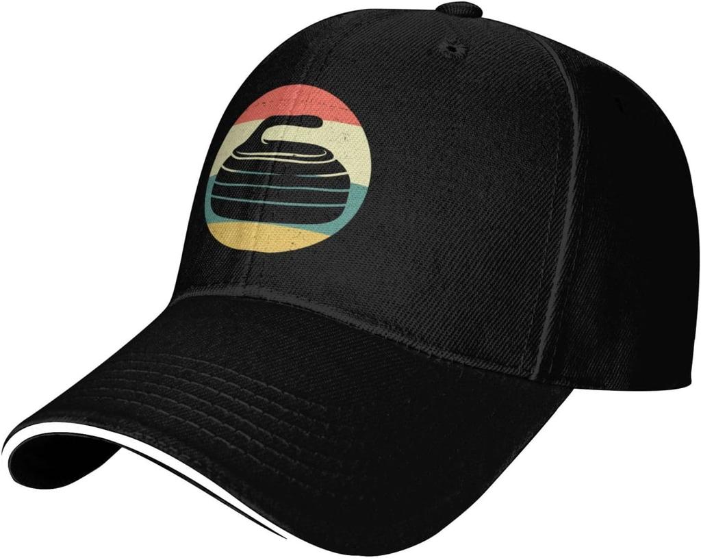 Retro Curling Stone Vintage Style Baseball Cap Unisex Adjustable Cotton Twill Dad Hat