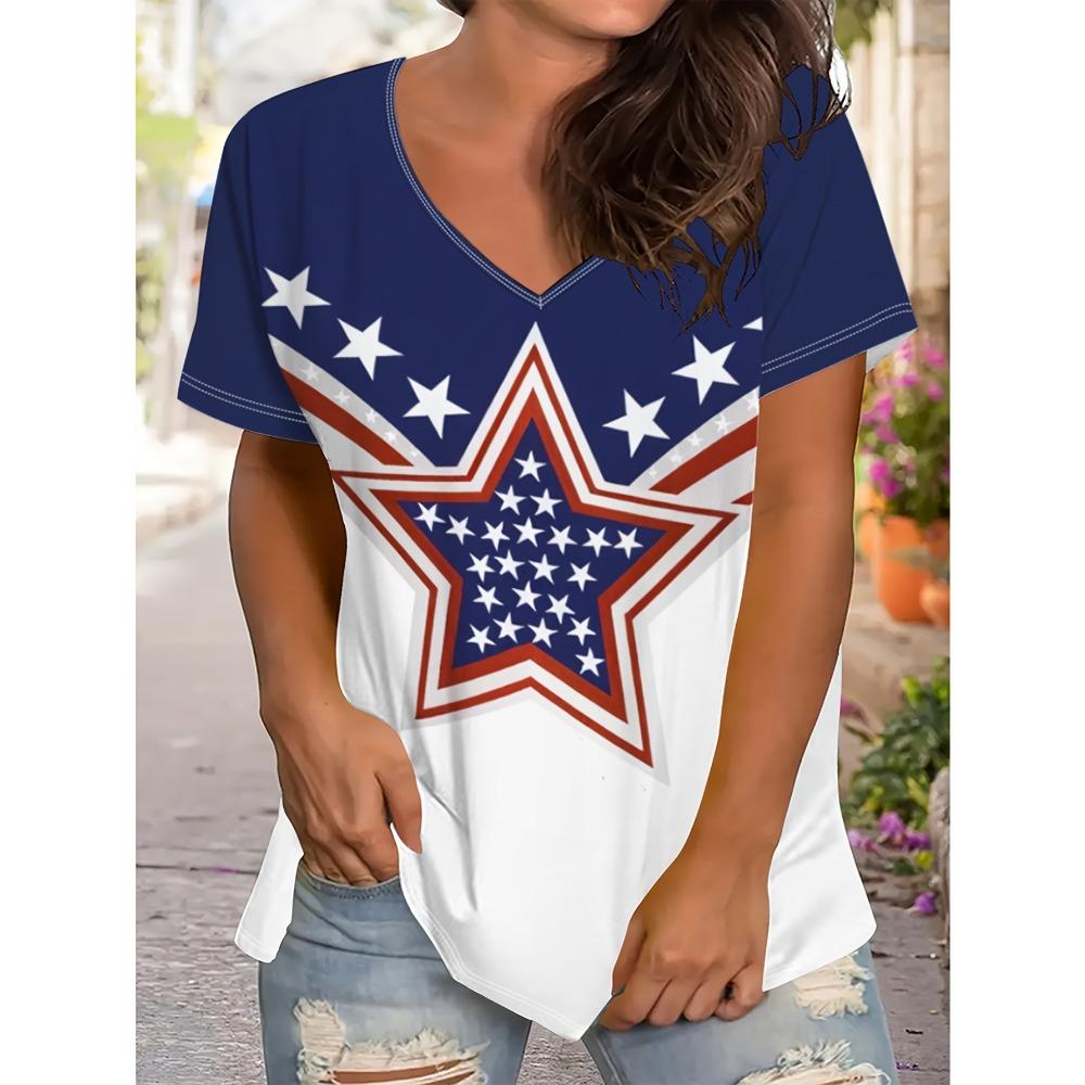 Summer Women's Casual V-neck Short Sleeved T-shirt Strawberry Flowers 3D Printing Fashionable Comfortable Breathable Loose Sports Versatile T-shirt