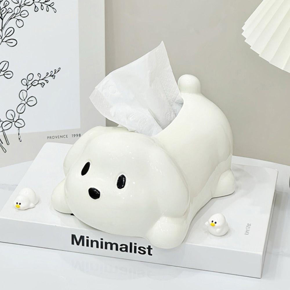 Cute Dog Tissue Box Ceramic Toilet Paper Box Animal Shape Napkin Holder  Bedside