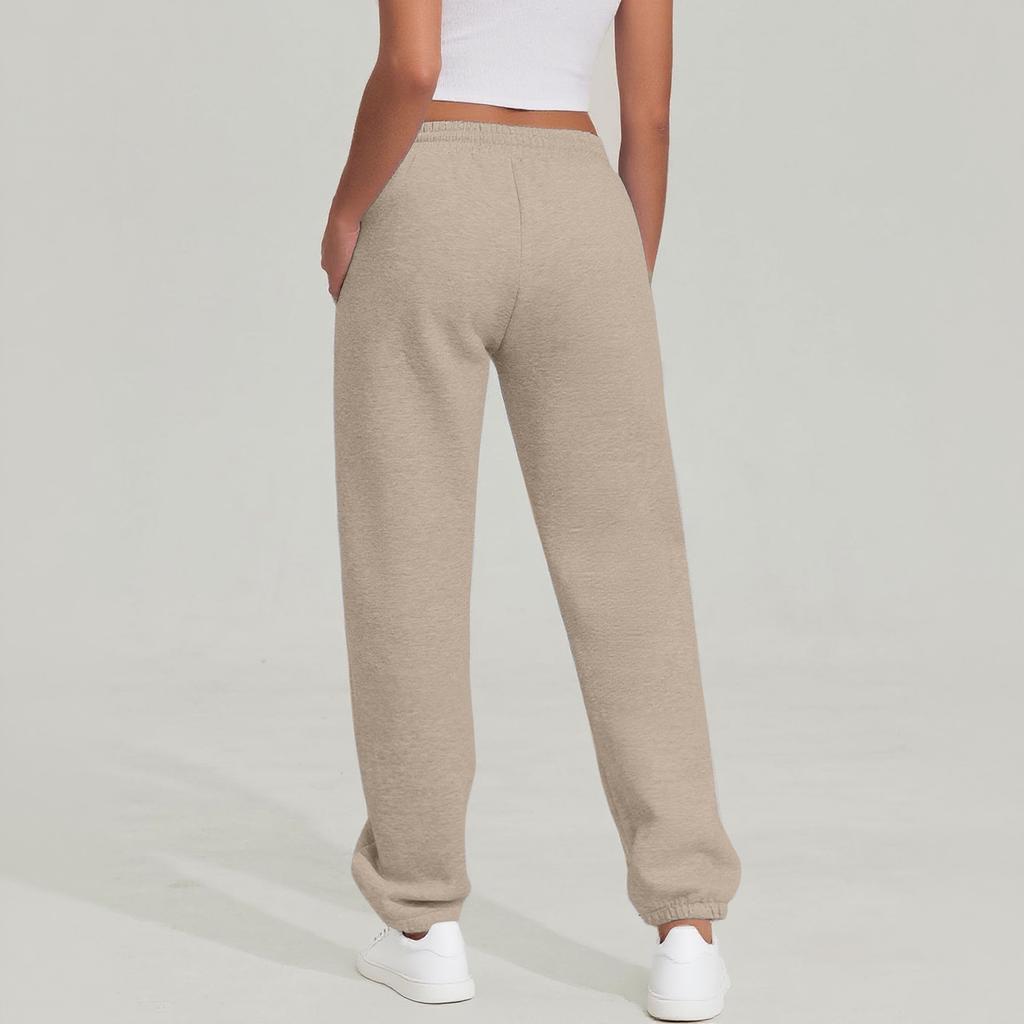 Women's Wide Leg Sports Pants Yoga Straight Mid-Rise Drawstring Elastic Low-Waist Clothing With Pockets