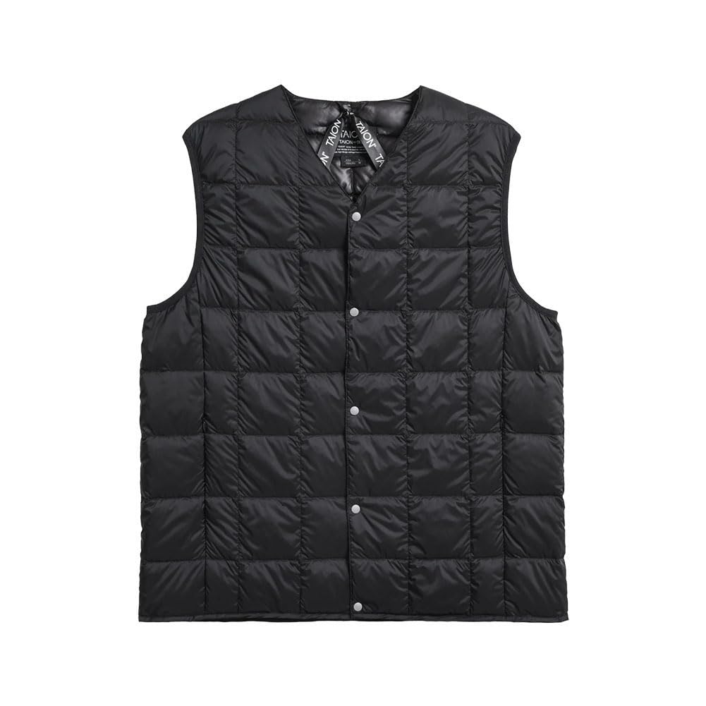 TAION Button Inner Down Size XL Men's V-Neck Vest, Black, TAION-001,
