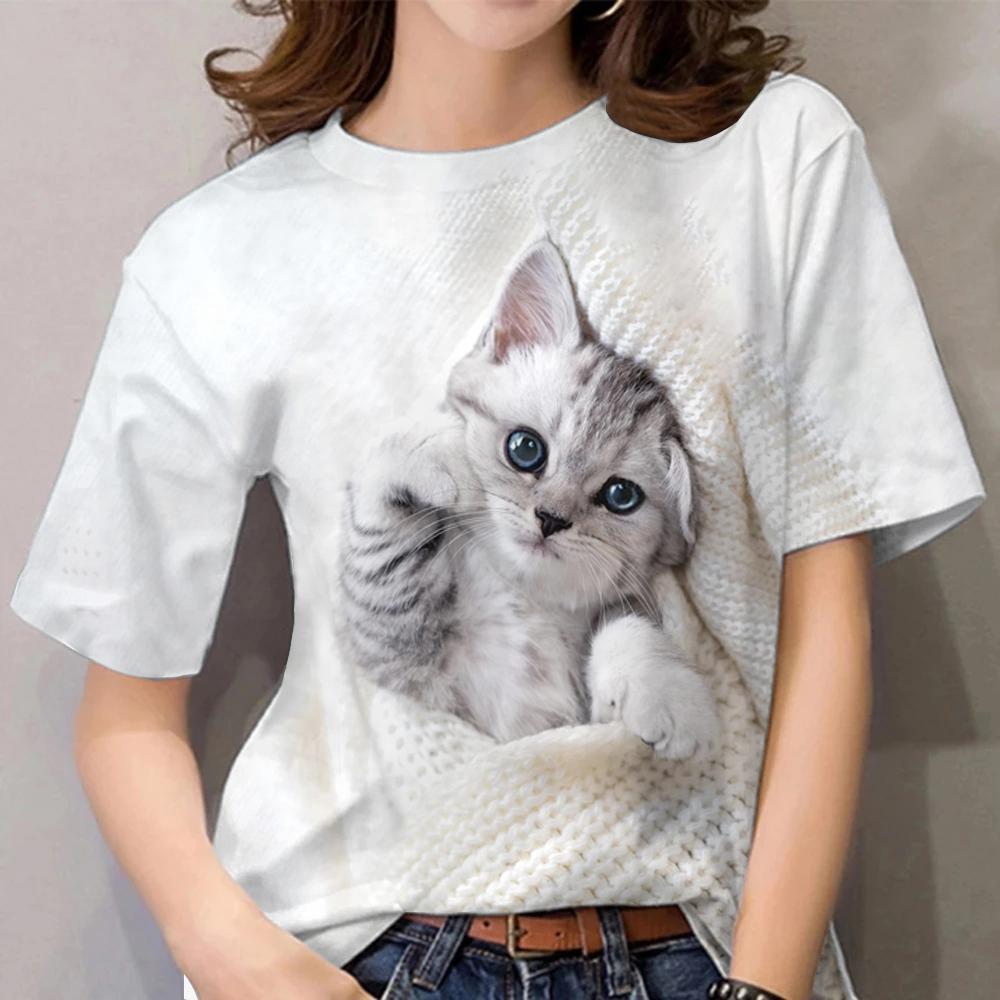 Women's Girl 3D Printed Cat Pattern Summer Casual Street Short Sleeved Top T-shirt