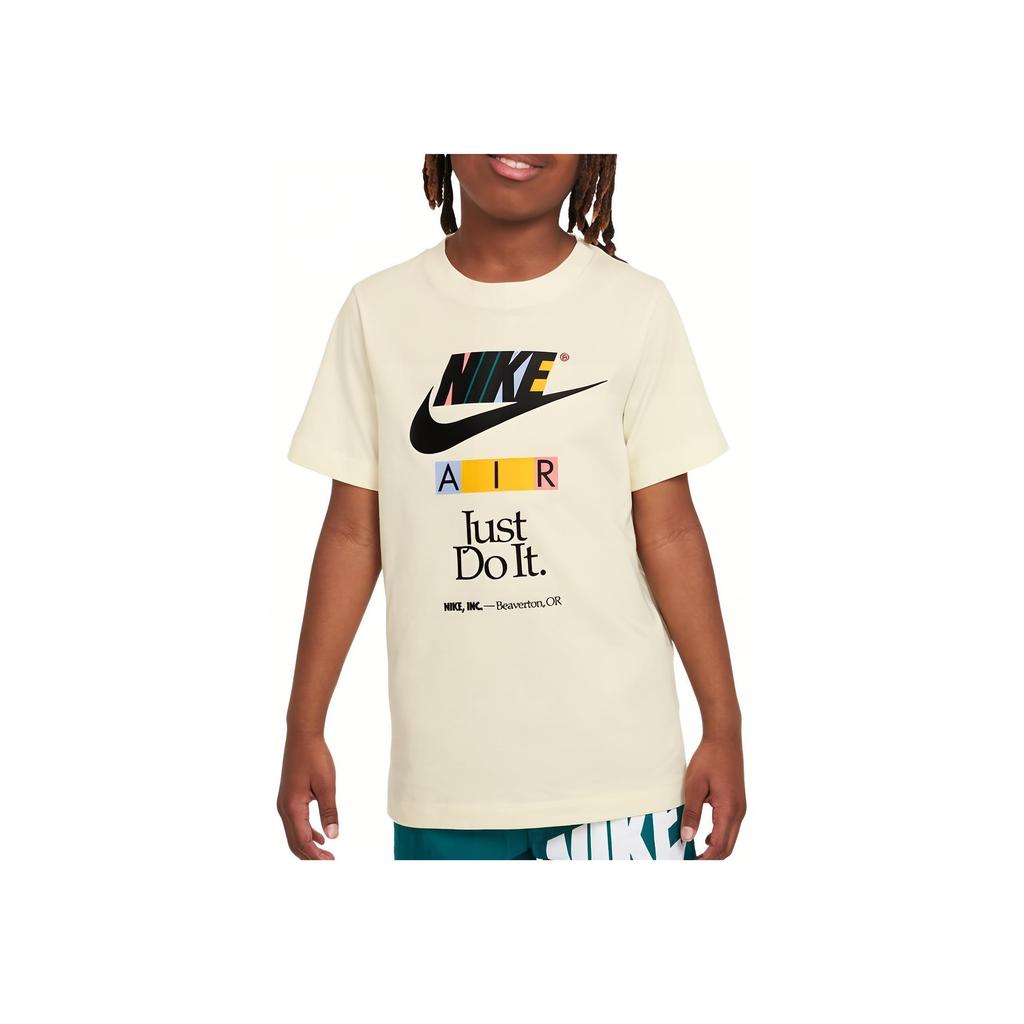 Nike T-Shirt Air Letter Print Brand Logo Round Neck Pullover Soft Comfortable Casual Sports Short Sleeve Kids Tops Coconut-Milk FV8655-113