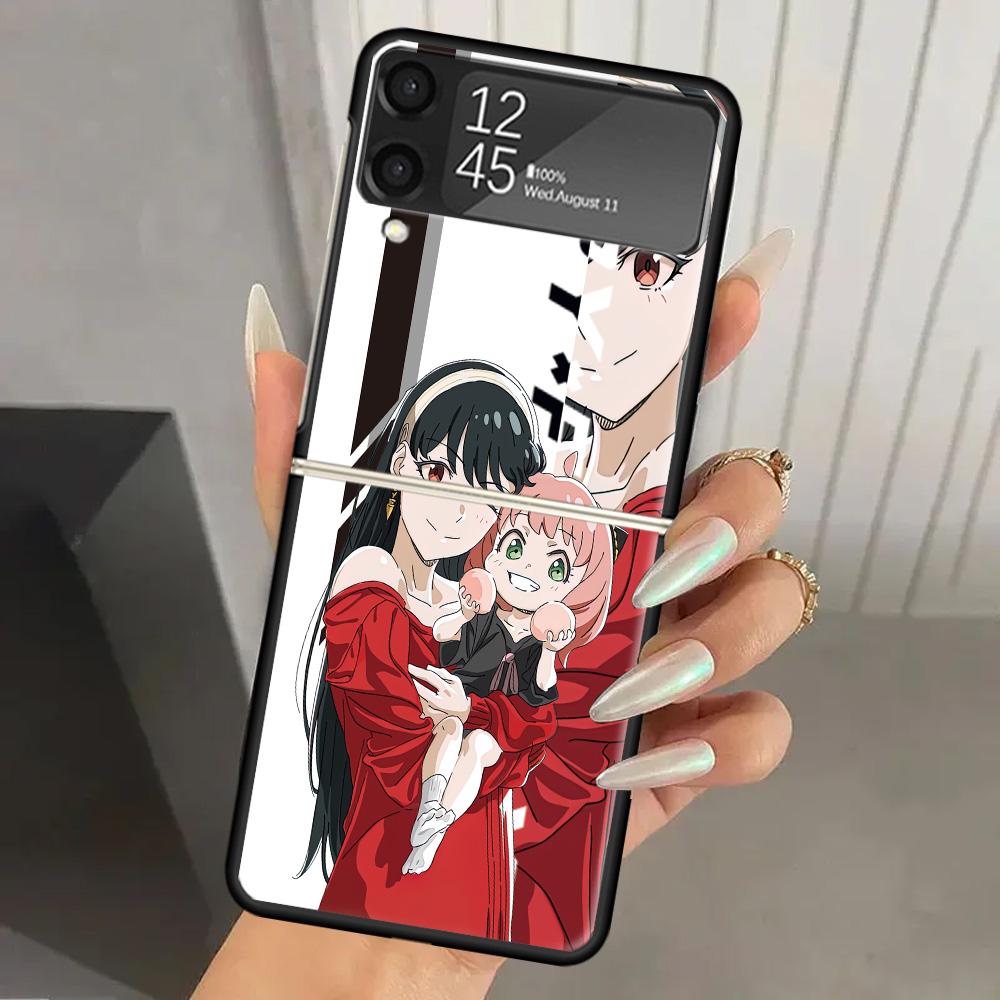 Anime Spy Family Anya Hard PC Phone Case For Samsung Galaxy Z Flip 7 6 5 4 3 Black ZFlip7 ZFlip6 Flip5 Flip4 Flip3 5G Print Cove