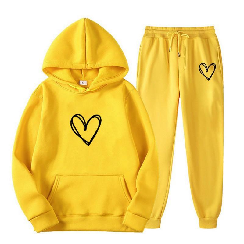 Womens Casual Hooded Sweatshirt Set Loose Fit College Style Printed Long Sleeve Top Drawstring Pants