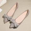 Fashion Crystal Bowknot Flats Woman Pink/Silver Bridesmaide Wedding Shoes Ladies Cheongsam Ballerinas Glitter Pointed Toe Loafers Femmes