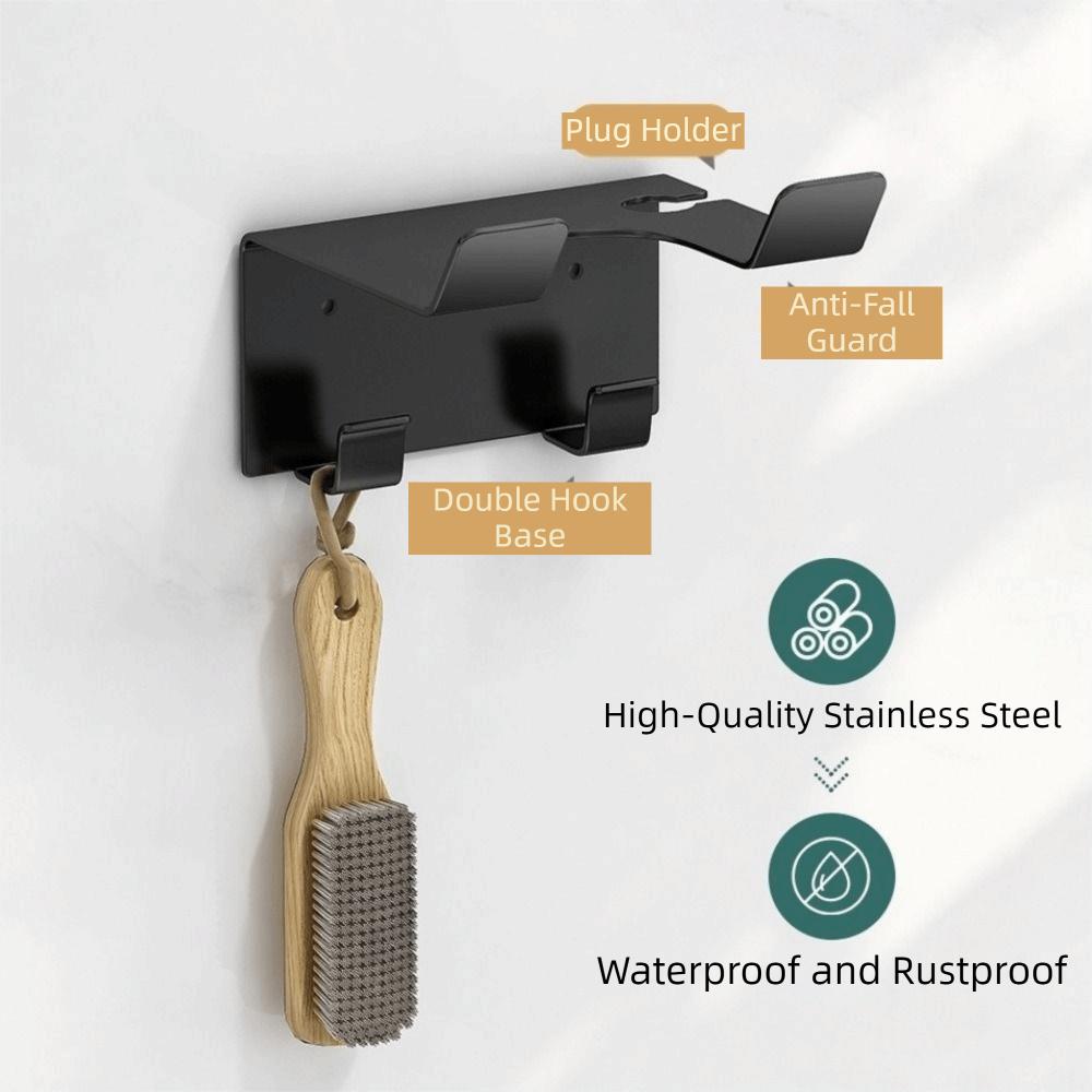 Stainless Steel Hair Dryer Storage Rack Wall Mounted Moisture-proof Hairdryer Stand Waterproof with Hook Metal Storage Bracket