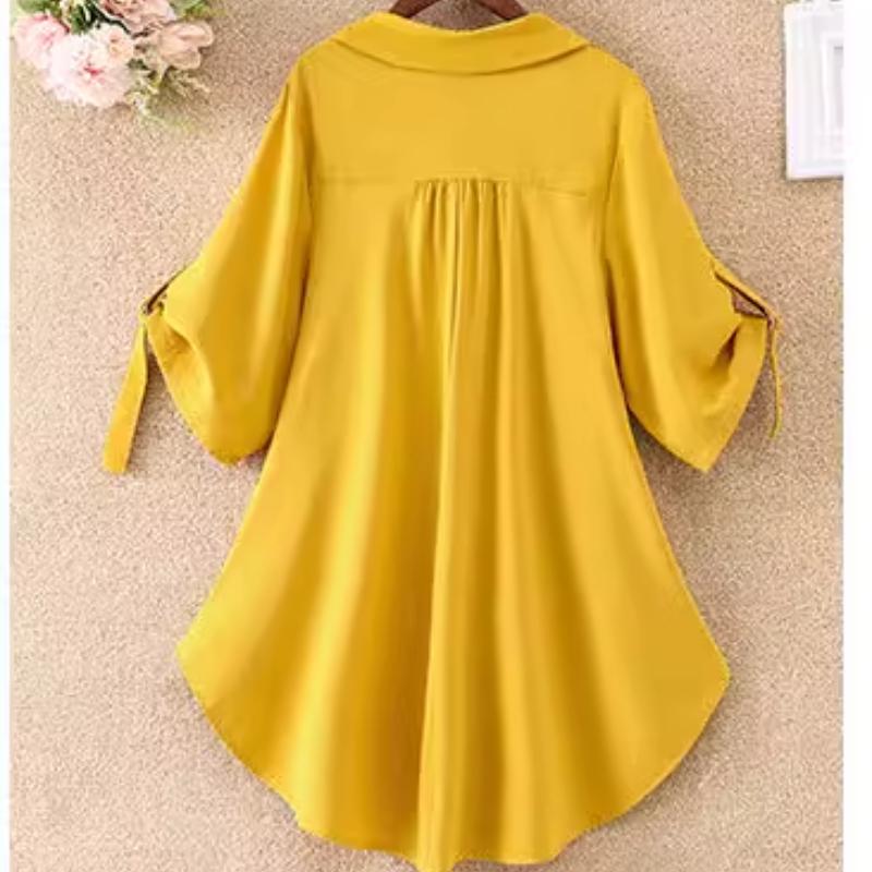 Women's Summer Loose Plus Size Mid-length Short-sleeved Chiffon Shirt Waist Slimming Chiffon Shirt Women