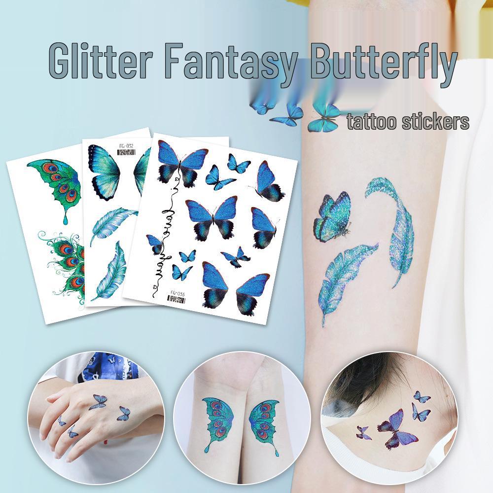 Ruikalong Waterproof Long-Lasting Glitter Butterfly Tattoo Sticker for Children's Makeup