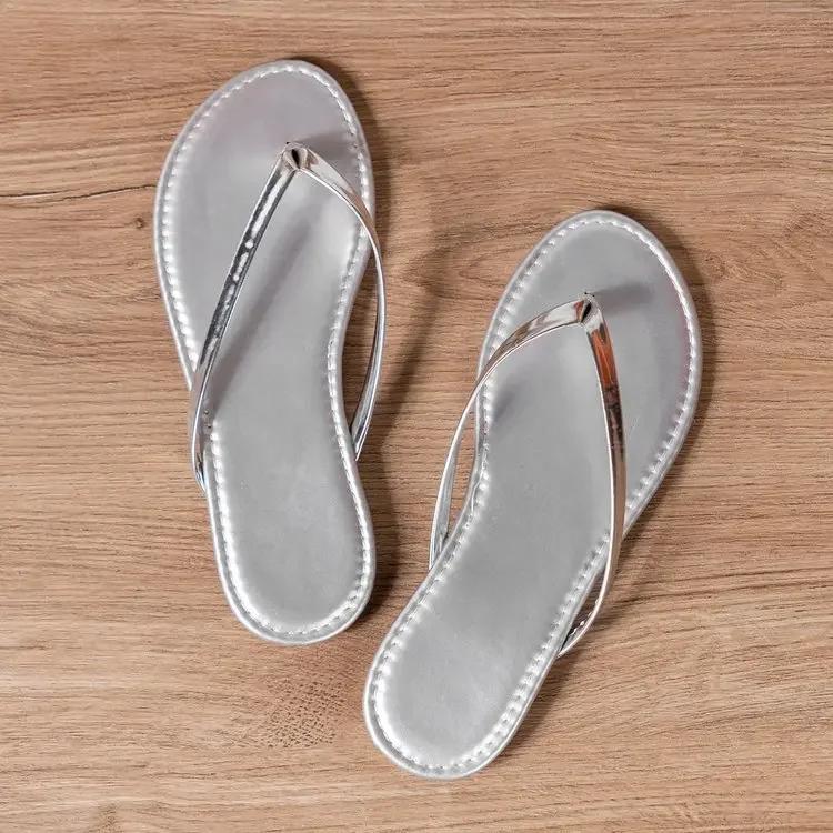 2024 Fashion Solid Color Casual Slippers Summer Comfort Silver Zapatos De Mujer Beach Home Flat Simple Women's Slippers Slides
