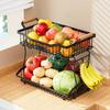 Košík na ovoce Kuchyňský úložný regál s dřevěnými rukojeťmi Dvouvrstvý design Velká kapacita Koš na zeleninu a ovoce s držáky na banány