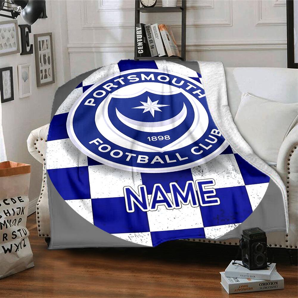Custom Name Portsmouth FC Crest blanket for Couch & Bed, Plush Cozy Fuzzy Blanket Super Soft & Warm Blankets for Fall and Winter. 0908261