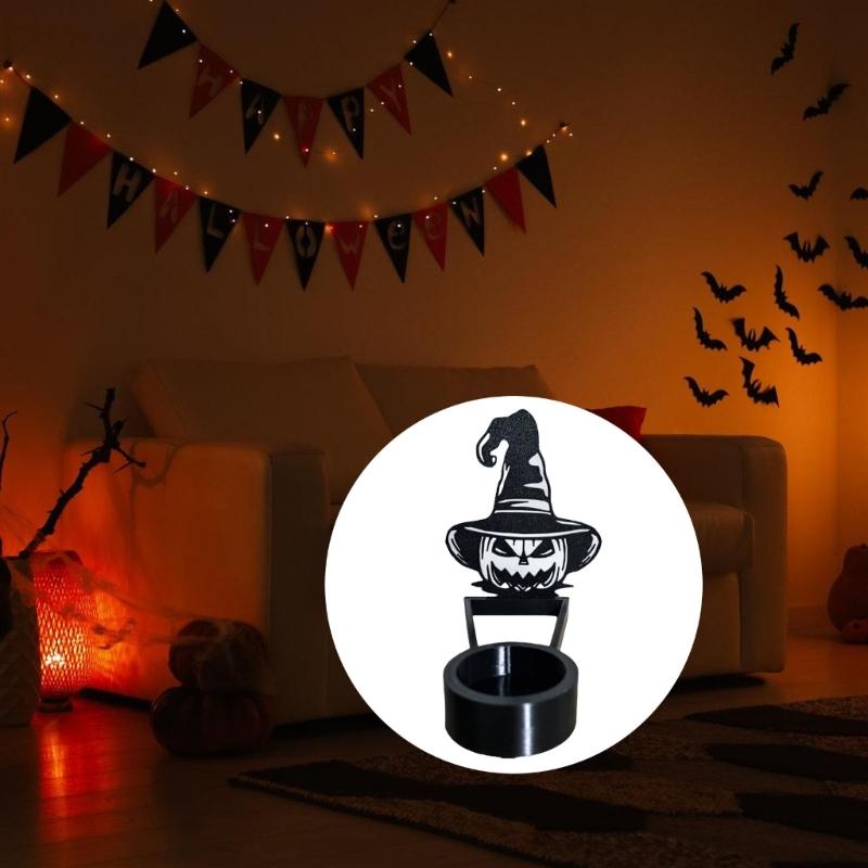 Skull Design Plastic Tabletop Candle Holders Halloween Party Decors Creative Scary Atmosphere Enhancers