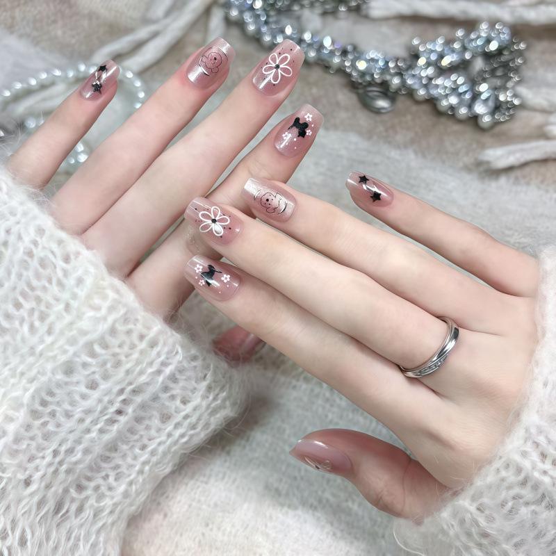 Handmade Cat Eye Cute Floral Short Style Manicure: Versatile, High-End, Detachable