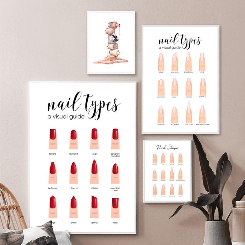Fashion Makeup Polish Nail Types Illustration Nordic Print Posters Canvas Painting Wall Art Pictures For Bedroom Store Decor