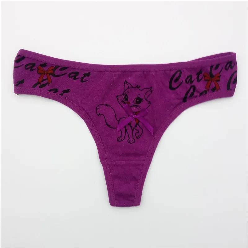 Sexy Mode Tanga Kitty Katze Cartoon Print G-Strings Mädchen Slips Frau. Baumwolle Unterwäsche Damen Höschen 6 Stück/Set