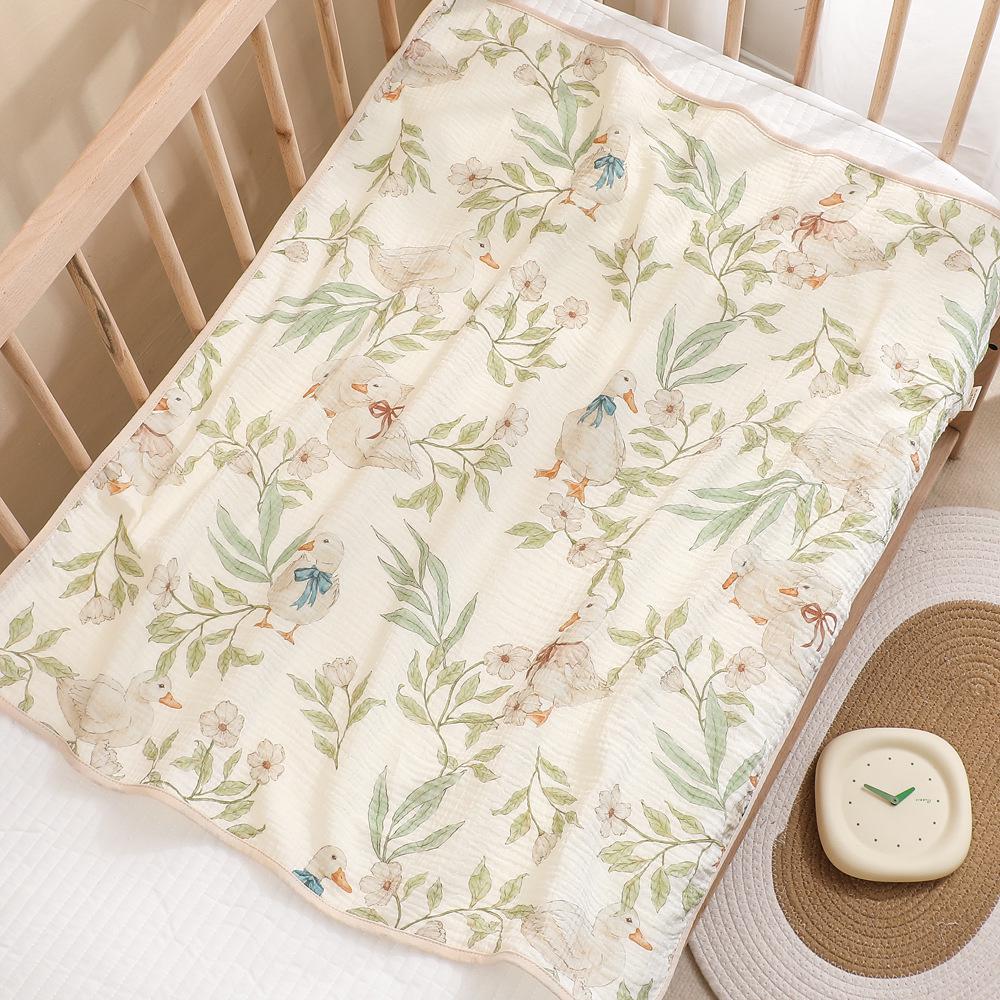 Newborn Cartoon Print Gauze Swaddle Blanket - Two-Layer Infant Wrap, Absorbent Bath Towel