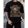 European Size Veteran Letter Print Short Sleeve T-shirts For Unisex, Plus Size Stretchy Graphic Tees For Summer Casual Daily Style