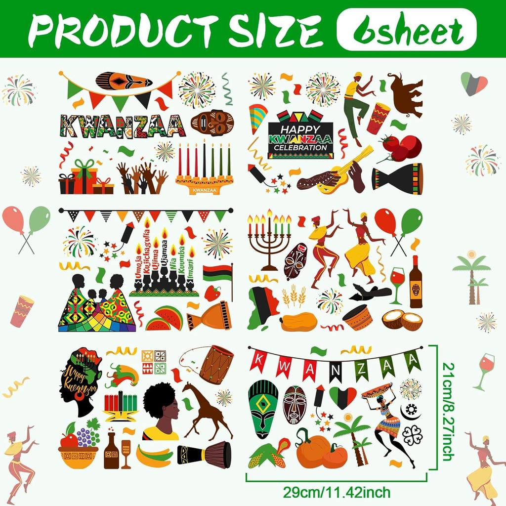 101 Pcs Kwanzaa Window Stickers Clings Kwanzaa Wall Decorations Decals Vinyl Kinara Candles Wall Stickers n n Candles Festival Holiday Party Decor