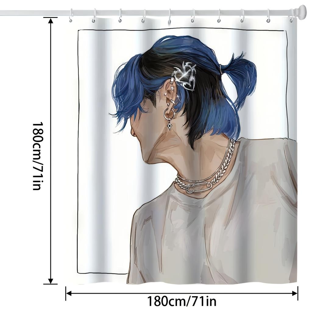 Cartoon Idol Shower Curtain, Machine Washable, All-Season, Includes Hooks, Woven Arts Theme Bathroom