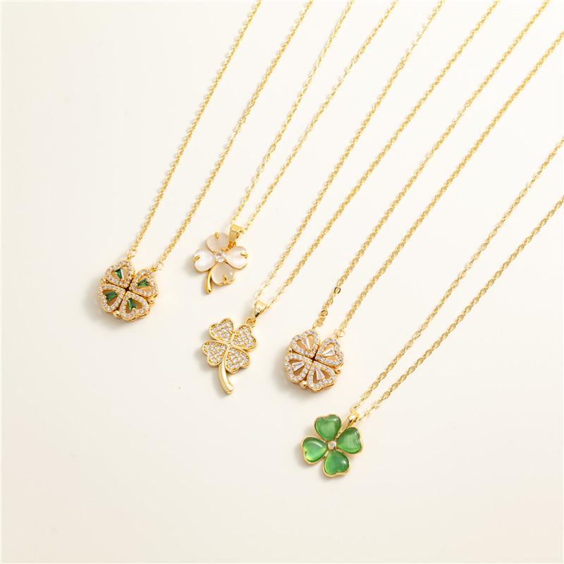 18K Gold Zirconia Four-Leaf Clover Luxury Necklace with Diamonds